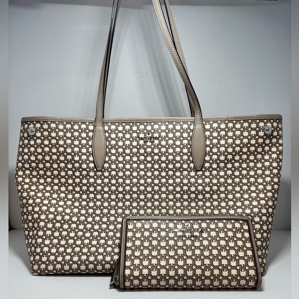 Kate Spade Link Saffiano Tote Bag and Wallet Bundle Cream/Grey